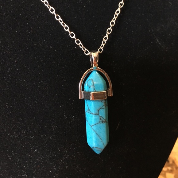 Boho Turquoise Blue Marble  Pendant Necklace with silver chain NWT - Picture 2 of 5
